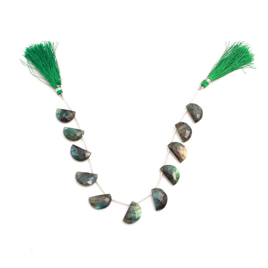 Green Coated Labradorite D Shape Faceted Natural Beads