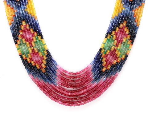 Multi Sapphire Round Faceted Natural Beads Necklace 22 Inches