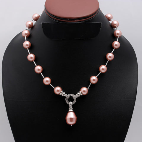 Pearl Pink Round Smooth Natural Beads Necklace 20 Inches