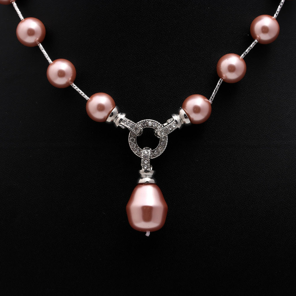 Pearl Pink Round Smooth Natural Beads Necklace 20 Inches