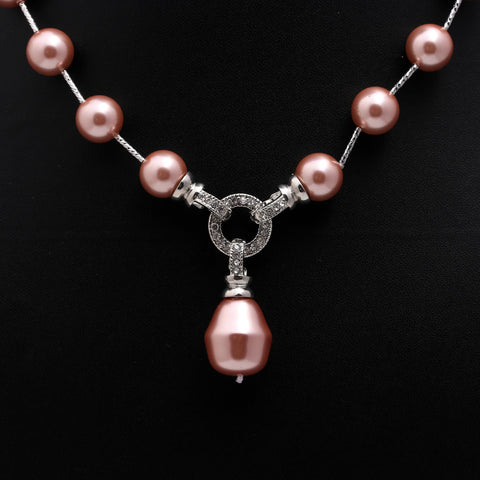 Pearl Pink Round Smooth Natural Beads Necklace 20 Inches