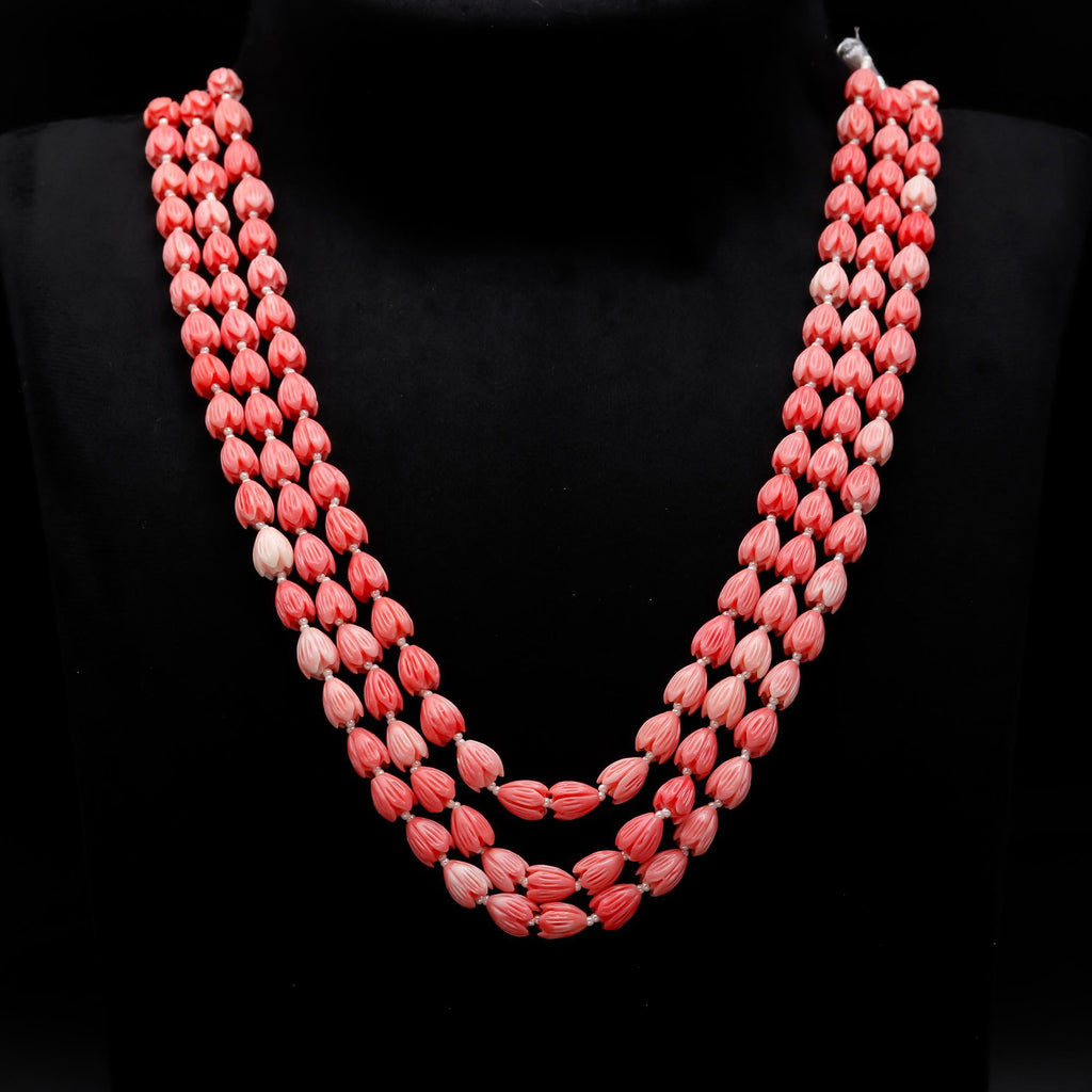 Coral Tulip Smooth Natural Beads Necklace 20 Inches Strand