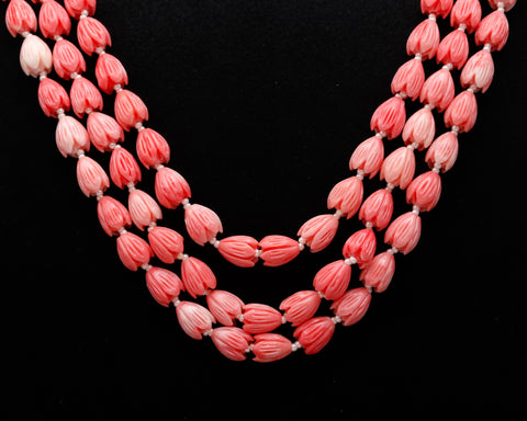 Coral Tulip Smooth Natural Beads Necklace 20 Inches Strand