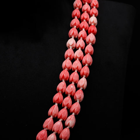 Coral Tulip Smooth Natural Beads Necklace 20 Inches Strand