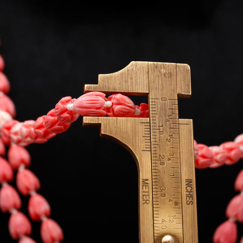 Coral Tulip Smooth Natural Beads Necklace 20 Inches Strand