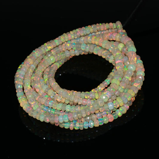 Ethiopian Opal White Rondelle Faceted Natural Beads 16 inches strands