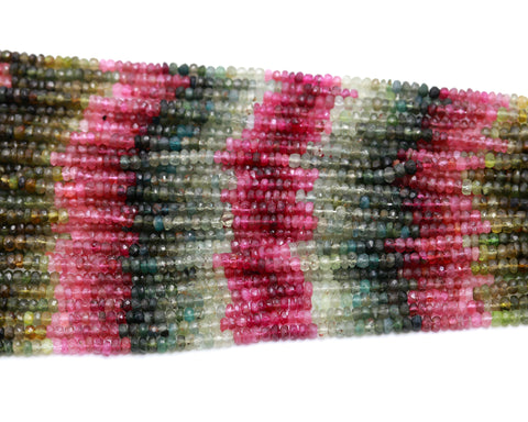 Watermelon Tourmaline Multicolor Rondelle Faceted Natural Beads 13 Inches Strands