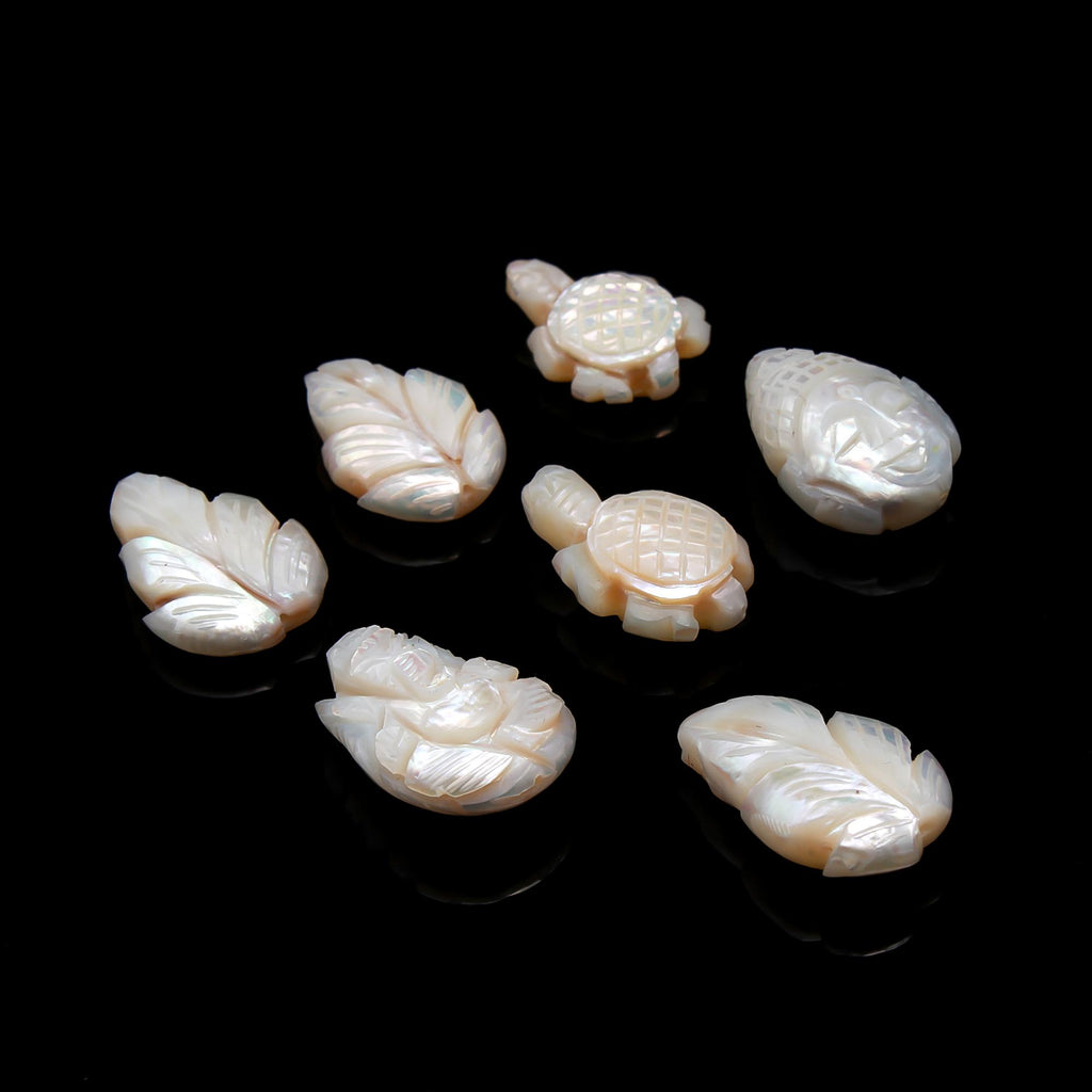 Mother of Pearl White Turtle Carving Natural 17 MM Stone