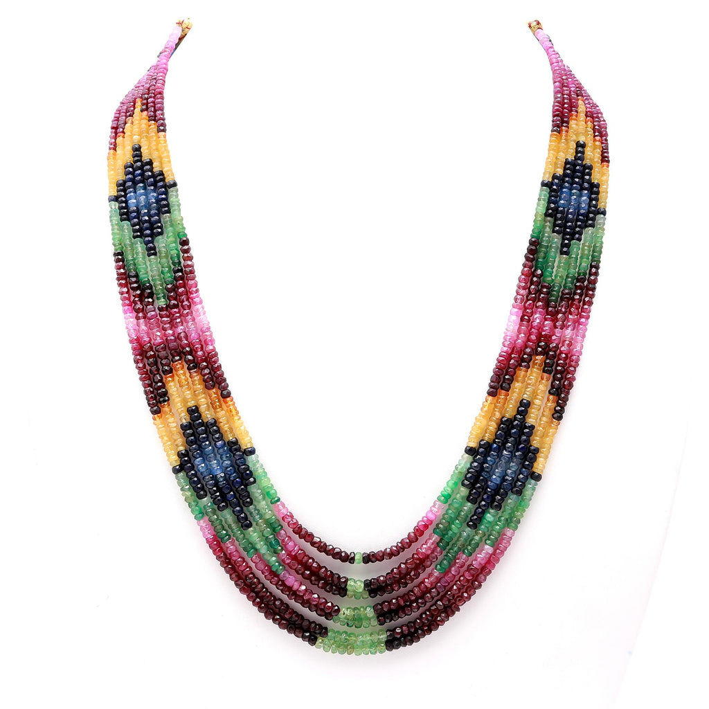 Multi Sapphire Rondell Faceted Natural Beads Necklace 22 Inches Strands