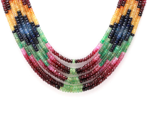 Multi Sapphire Rondell Faceted Natural Beads Necklace 22 Inches Strands