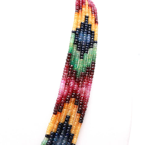 Multi Sapphire Rondell Faceted Natural Beads Necklace 22 Inches Strands