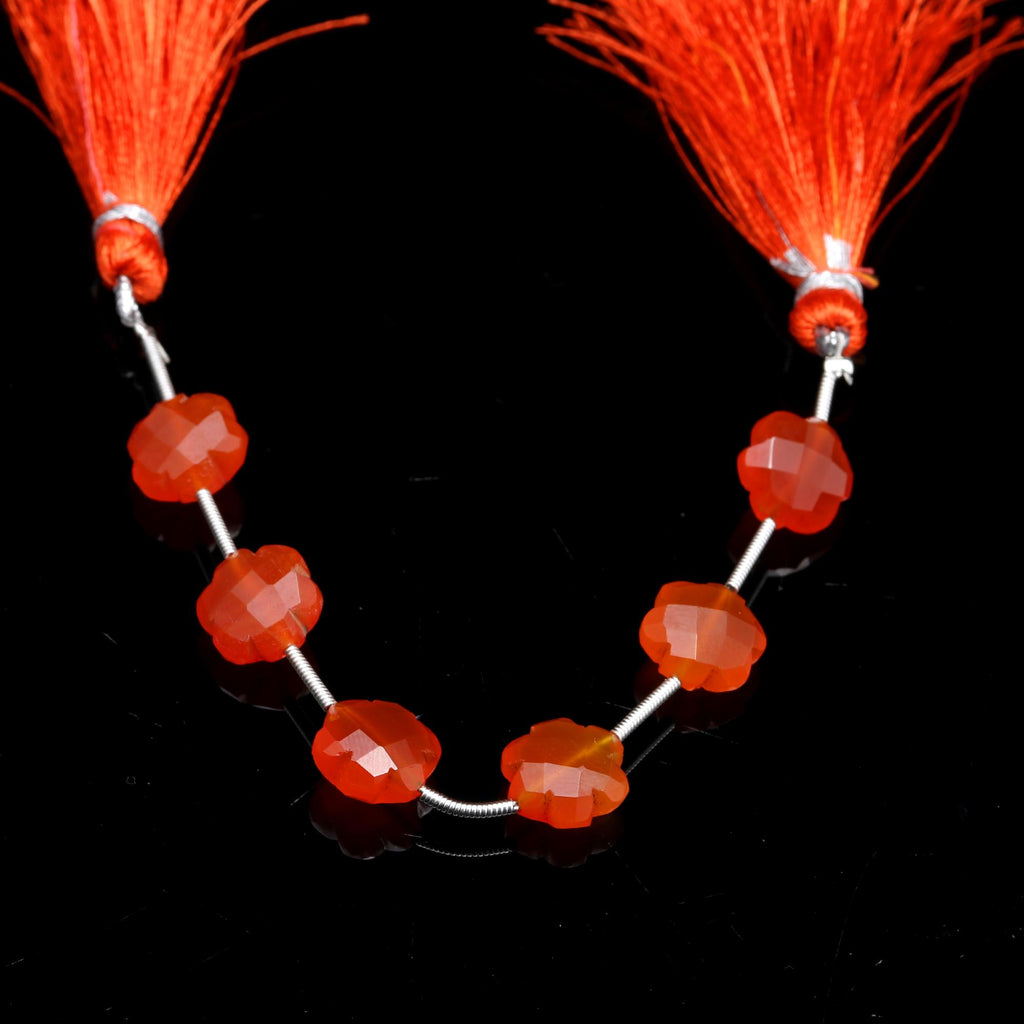 Carnelian Orange Clover Carving Natural Beads 8 Inches Strands