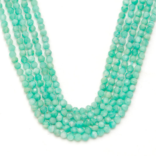 Amazonite Green Round Faceted Natural Beads 13 Inches Strands