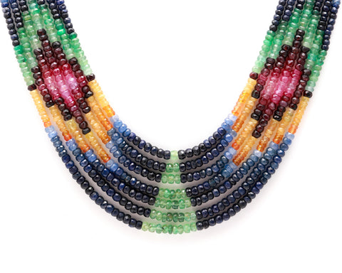 Multi Sapphire Rondell Faceted Natural Beads Necklace 22 Inches Strands