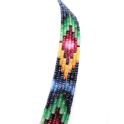 Multi Sapphire Rondell Faceted Natural Beads Necklace 22 Inches Strands