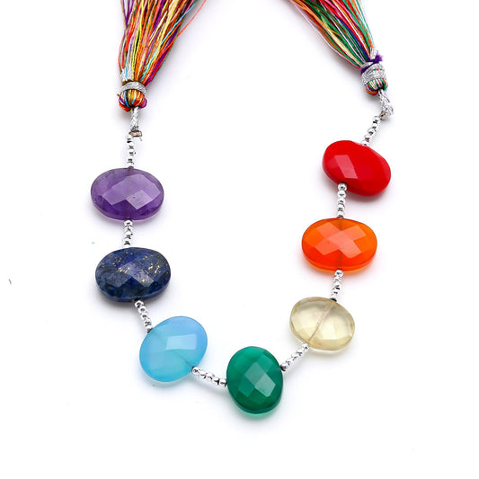 7 Chakra Natural Oval Faceted 8 Inches Strands Center Drilled