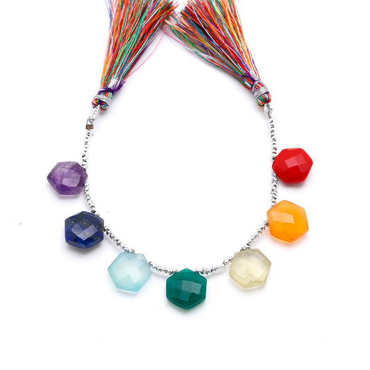 7 Chakra Multi Stone Natural Hexagon Faceted 8 Inches Strands