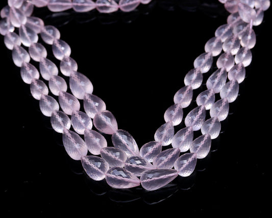 Rose Quartz Drop Faceted Natural Beads 16 Inches Strands