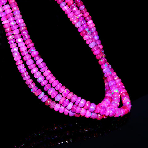 Ethiopian Opal Pink Faceted Rondell Natural Beads 16 inches strands