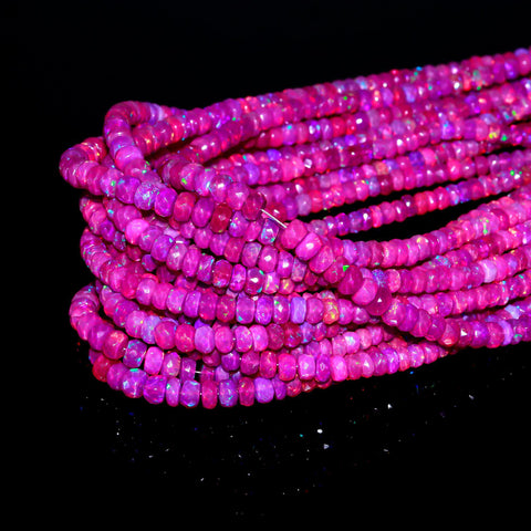 Ethiopian Opal Pink Faceted Rondell Natural Beads 16 inches strands