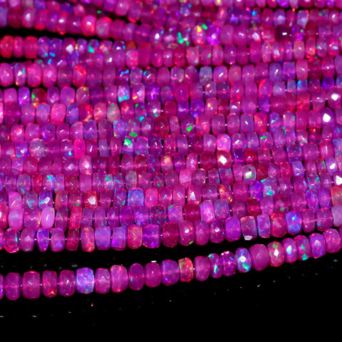 Ethiopian Opal Pink Faceted Rondell Natural Beads 16 inches strands