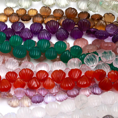 Multi Color Unusual Drill Collection Faceted Shell Natural Beads 4 Inches Strands