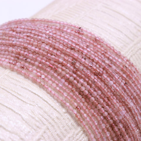 Pink Strawberry Quart Round Carving Natural Beads 12 Inches Strands