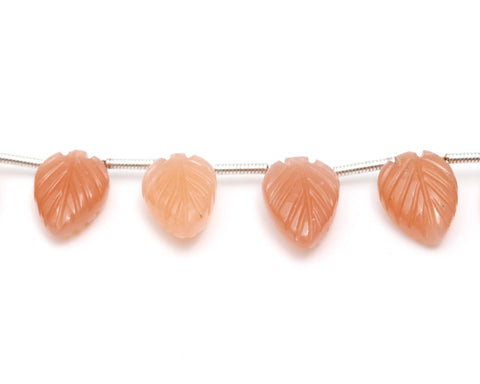 Moonstone Peach Carving Leaf Natural Beads 8 Inches Strands