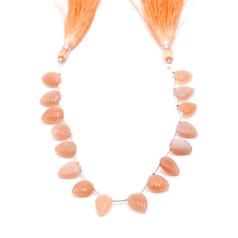 Moonstone Peach Carving Leaf Natural Beads 8 Inches Strands