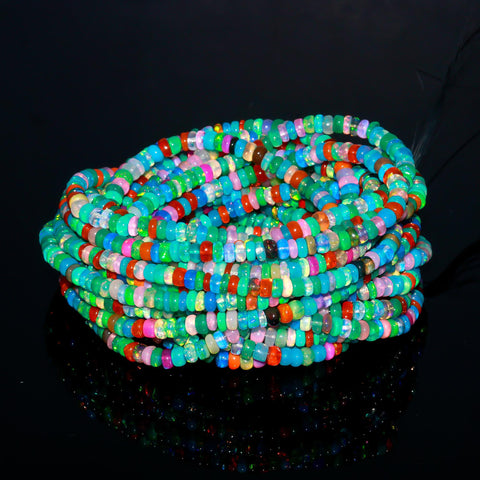 Ethiopian Opal Multi Color Rondell Smooth Natural Beads 16 Inches Strands