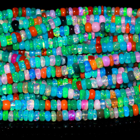 Ethiopian Opal Multi Color Rondell Smooth Natural Beads 16 Inches Strands