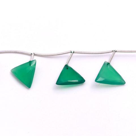 Green Onyx Triangle Faceted Natural Beads 8 Inches Strands