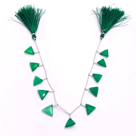 Green Onyx Triangle Faceted Natural Beads 8 Inches Strands