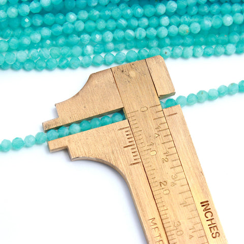 Amazonite Blue Round Faceted Natural Beads 12 Inches Strands