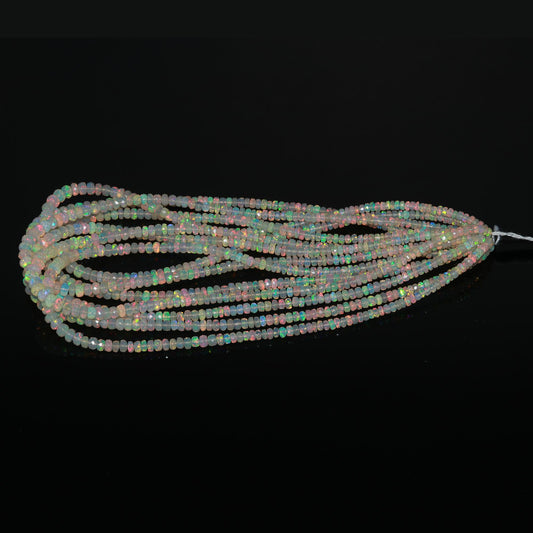 Ethiopian Opal White Rondelle Faceted Natural Beads 16 inches strands