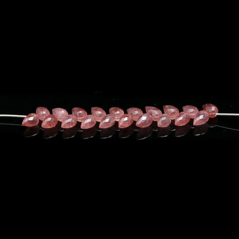 Pink Strawberry Quart Drop Carving Natural Beads 4 Inches Strands