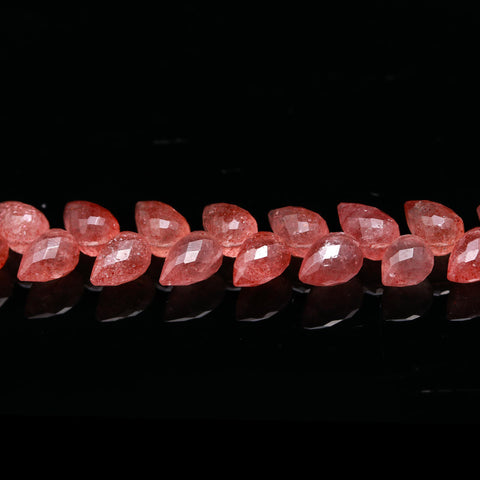 Pink Strawberry Quart Drop Carving Natural Beads 4 Inches Strands