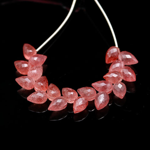 Pink Strawberry Quart Drop Carving Natural Beads 4 Inches Strands