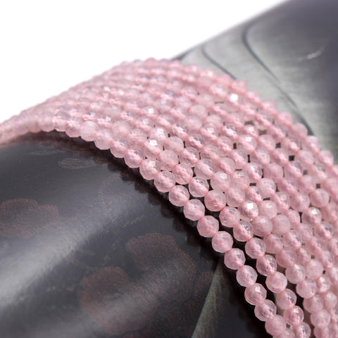 Rose Quartz Round Faceted Natural Beads 12 Inches Strands