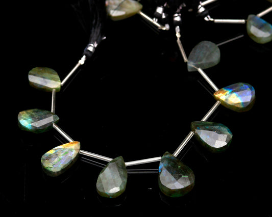 Labradorite Pear Smooth Faceted 16 MM Natural Beads 8 Inches Strands