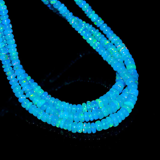 Teal Ethiopian Opal Smooth Rondelle 5 MM Beads 16 Inches Strands For Jewelry Making