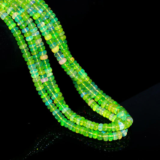 Green Ethiopian Opal Smooth Rondelle 3.5 mm Green Opal Beads 16 Inches STrands