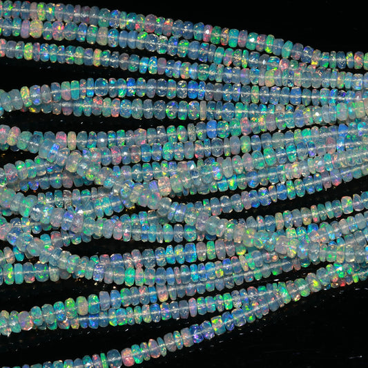 White Ethiopian Opal Beads, Faceted Rondelle 4 MM Beads 16 inches Strands