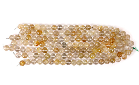 Golden Rutilated Quartz Yellow Round Faceted Natural Beads