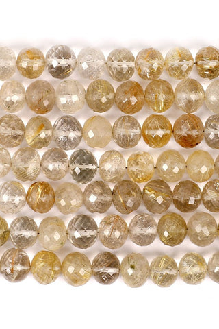 Golden Rutilated Quartz Yellow Round Faceted Natural Beads