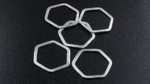 Silver Coated Brass Outline 23MM Hexagon Blank