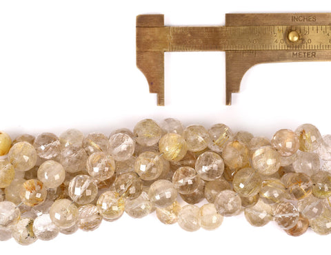 Golden Rutilated Quartz Yellow Round Faceted Natural Beads