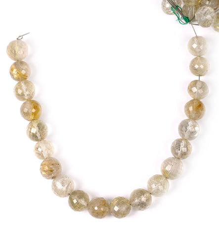 Golden Rutilated Quartz Yellow Round Faceted Natural Beads