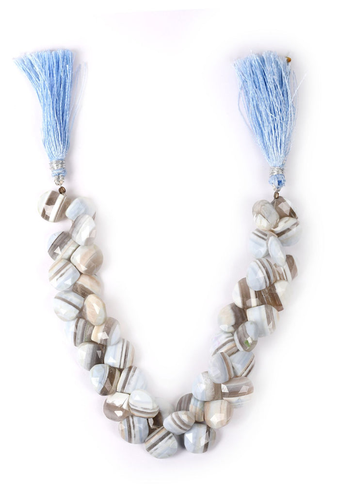 Boulder Opal Blue/Grey/White Heart Faceted Natural Beads