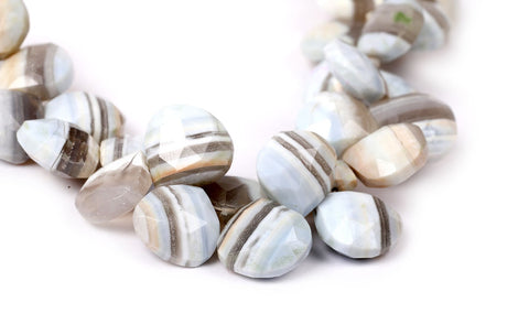 Boulder Opal Blue/Grey/White Heart Faceted Natural Beads